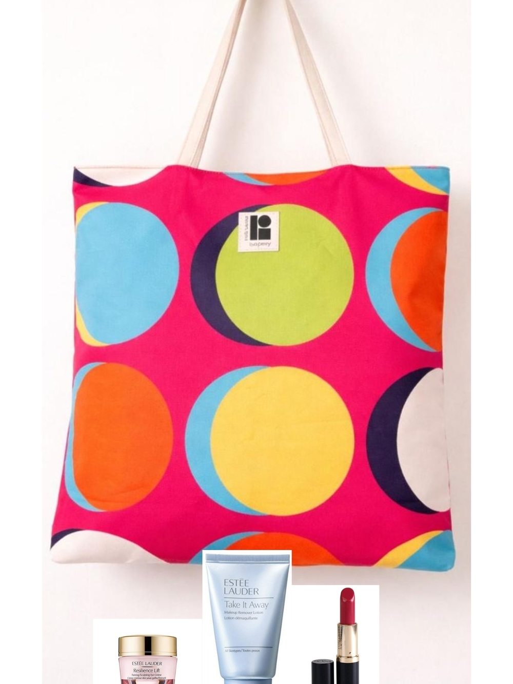 Estee Lauder/Lisa Perry Pink Dot Canvas Tote With Skincare